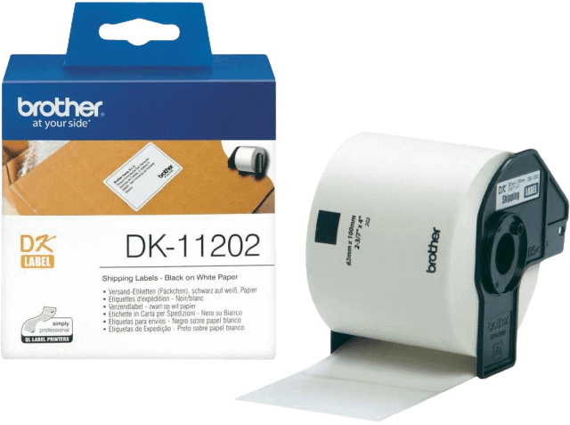 Brother DK11202 62 x 100 mm, 300 st Svart text / Vit tejp original (DK-11202)