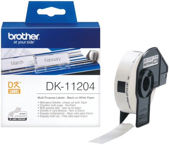 Brother DK11204 17 x 54 mm, 400 st Svart text / Vit tejp original (DK-11204)