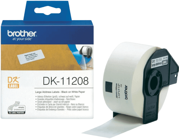 Brother DK11208 38 x 90 mm, 400 st Svart text / Vit tejp original (DK-11208)