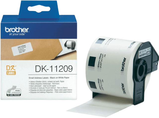 Brother DK11209 29 x 62 mm, 800 st Svart text / Vit tejp original (DK-11209)