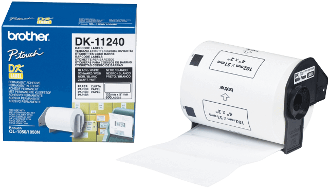 Brother DK11240 51 x 102 mm, 600 st Svart text / Vit tejp original (DK-11240)