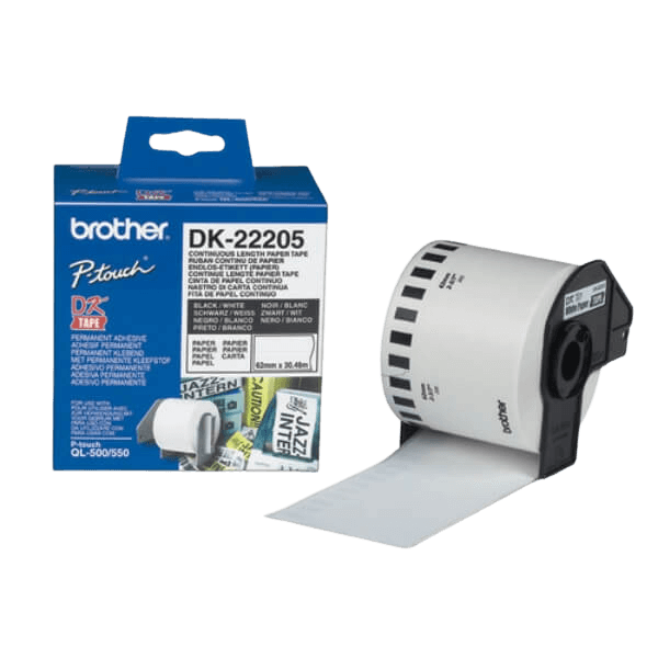 Brother DK22205 62mm x 30,48m Vit original adressetikett