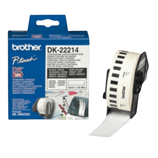Brother DK22214 12mm x 30.48m Vit original tejp