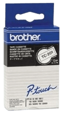 Brother TC201 12 mm x 7,7 m Svart text / Vit tejp original (TC-201)