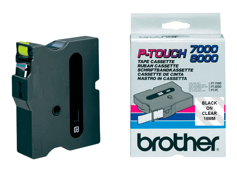 Brother TX141 18 mm x 15 m Svart text / Genomskinlig tejp original (TX-141)