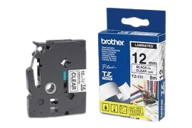 Brother TZe131 12 mm x 8 m Svart text / Genomskinlig tejp original (TZ131)