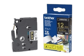 Brother TZe334 12 mm x 8 m Gul text / Svart tejp original (TZ334)