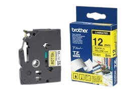 Brother TZe631 12 mm x 8 m Svart text / Gul tejp original (TZ631)