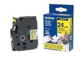 Brother TZe651 24 mm x 8 m Svart text / Gul tejp original (TZ651)