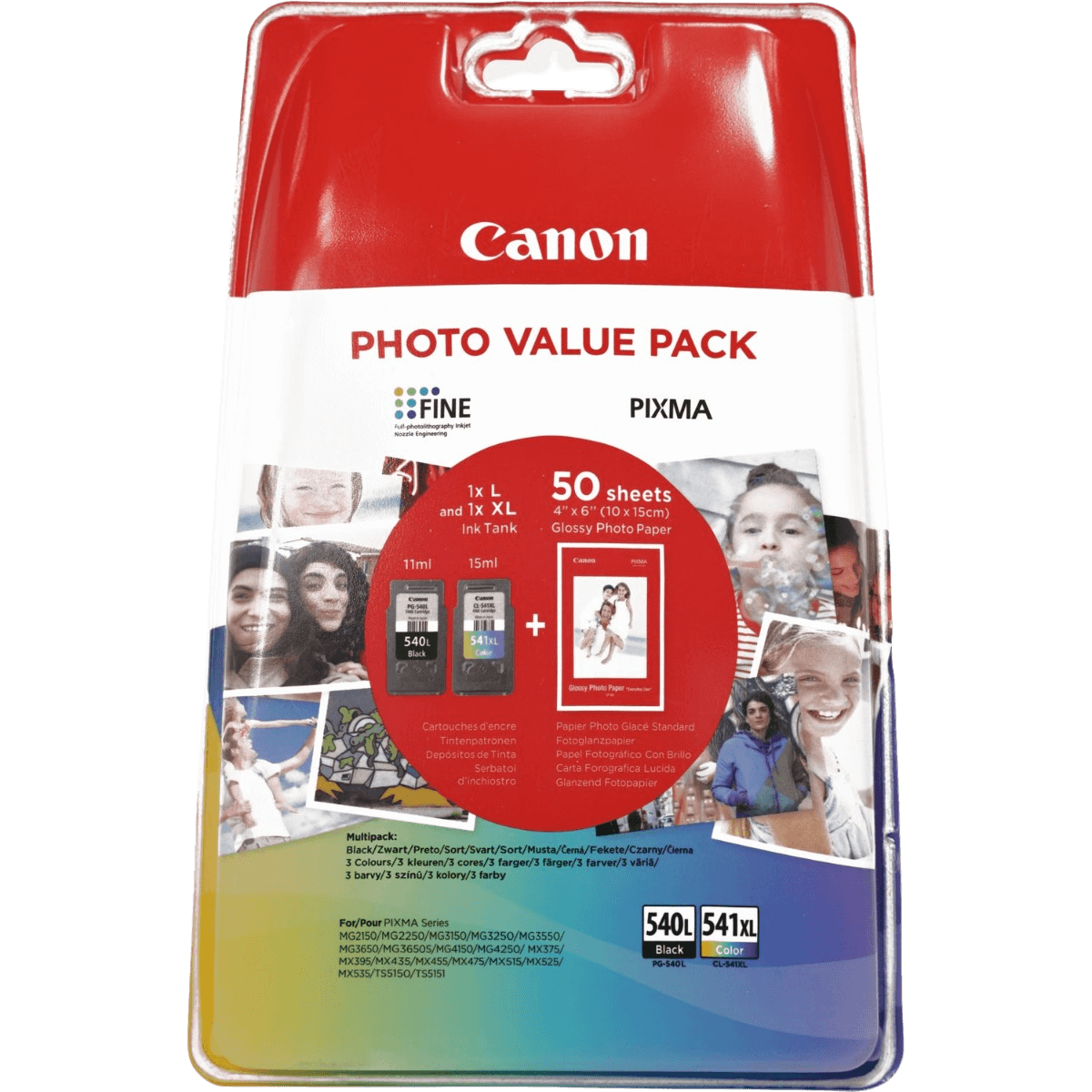 Canon PG-540L + CL-541XL + Papper CMYK original multipack 11 ml. + 15 ml. (5224B007)