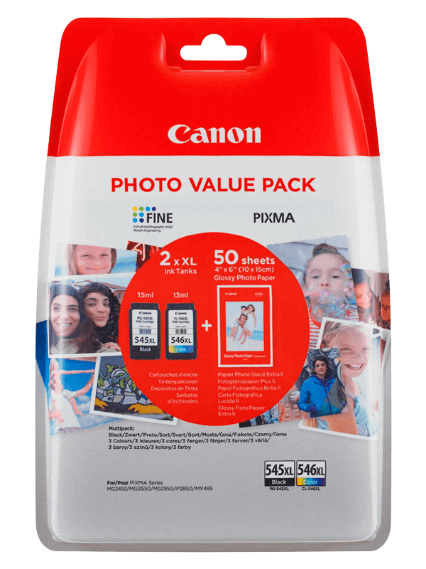 Canon PG-545XL + CL-546XL + Papper CMYK original multipack 700 sidor (8286B006)
