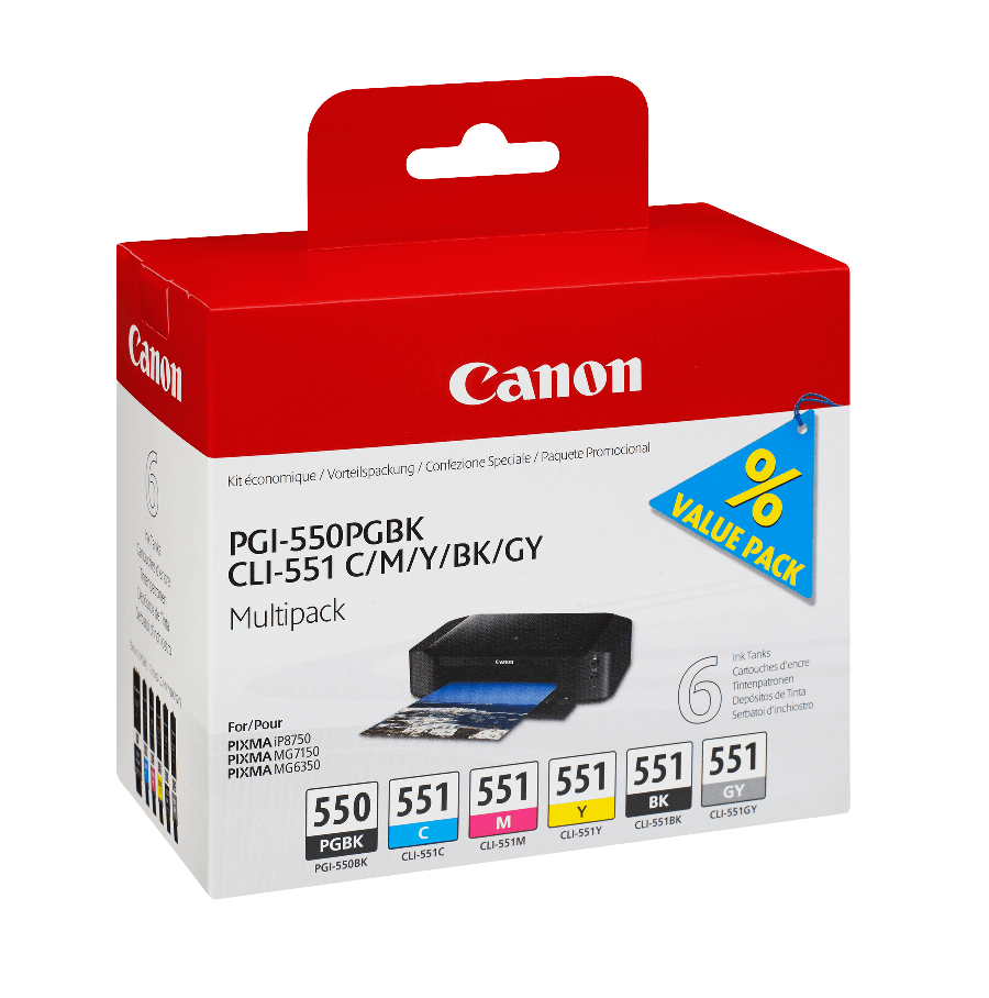 Canon PGI-550 / CLI-551 CMYGYK original multipack 15 + 5x 7 ml. (6496B005)
