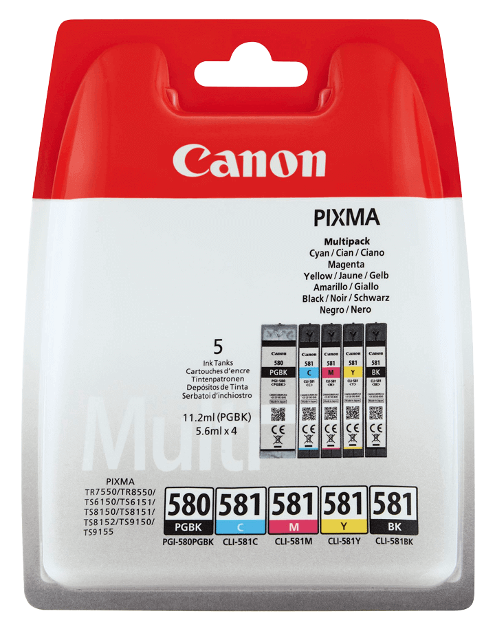 Canon PGI-580 + CLI-581 CMYK original multipack 1 x 11 + 4 x 5 ml. (2078C005)