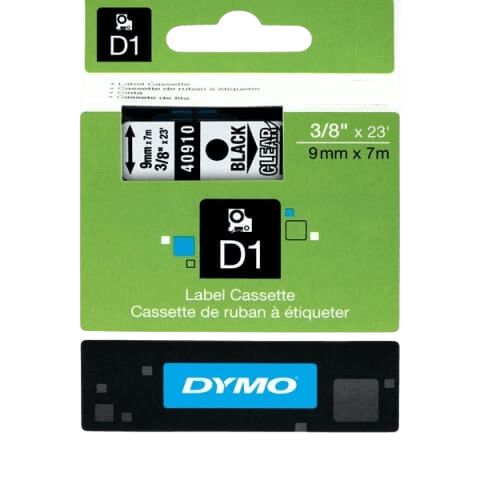 Dymo D1 40910 9 mm x 7 m Svart text / Genomskinlig tejp original (S0720670)