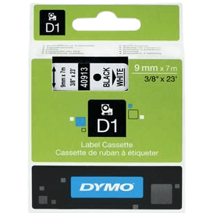 Dymo D1 40913 9 mm x 7 m Svart text / Vit tejp original (S0720680)