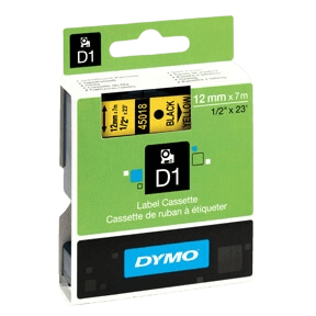 Dymo D1 45018 12 mm x 7 m Svart text / Gul tejp original (S0720580)