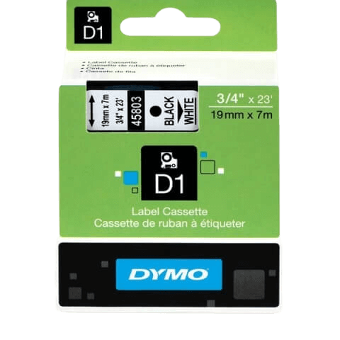 Dymo D1 45803 19 mm x 7 m Svart text / Vit tejp original (S0720830)
