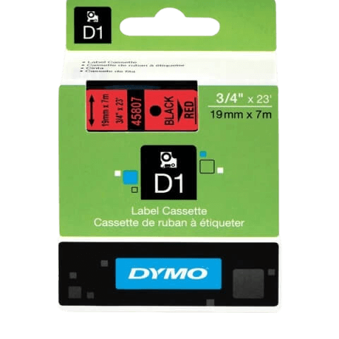 Dymo D1 45807 19 mm x 7 m Svart text / Röd tejp original (S0720870)