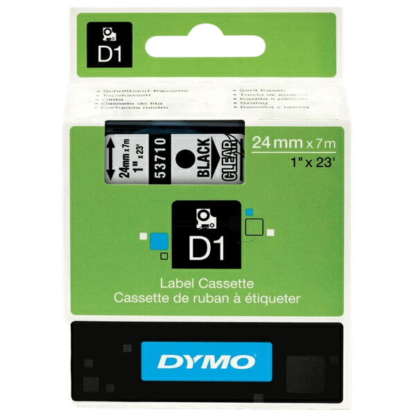 Dymo D1 53710 24 mm x 7 m Svart text / Genomskinlig tejp original (S0720920)