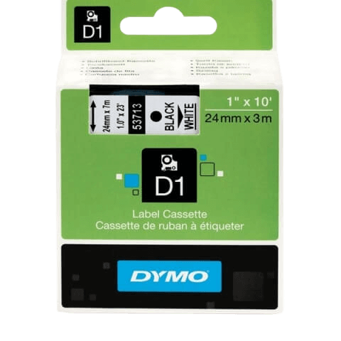 Dymo D1 53713 24 mm x 7 m Svart text / Vit tejp original (S0720930)