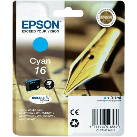 Epson 16 cyan original bläckpatron 3,1 ml. (C13T16224012)