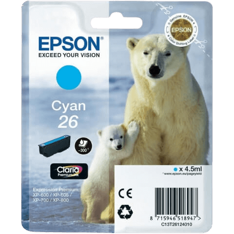 Epson 26 cyan original bläckpatron 4,5 ml. (C13T26124012)
