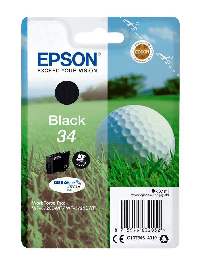 Epson 34 svart original bläckpatron 6,1 ml. (C13T34614010)