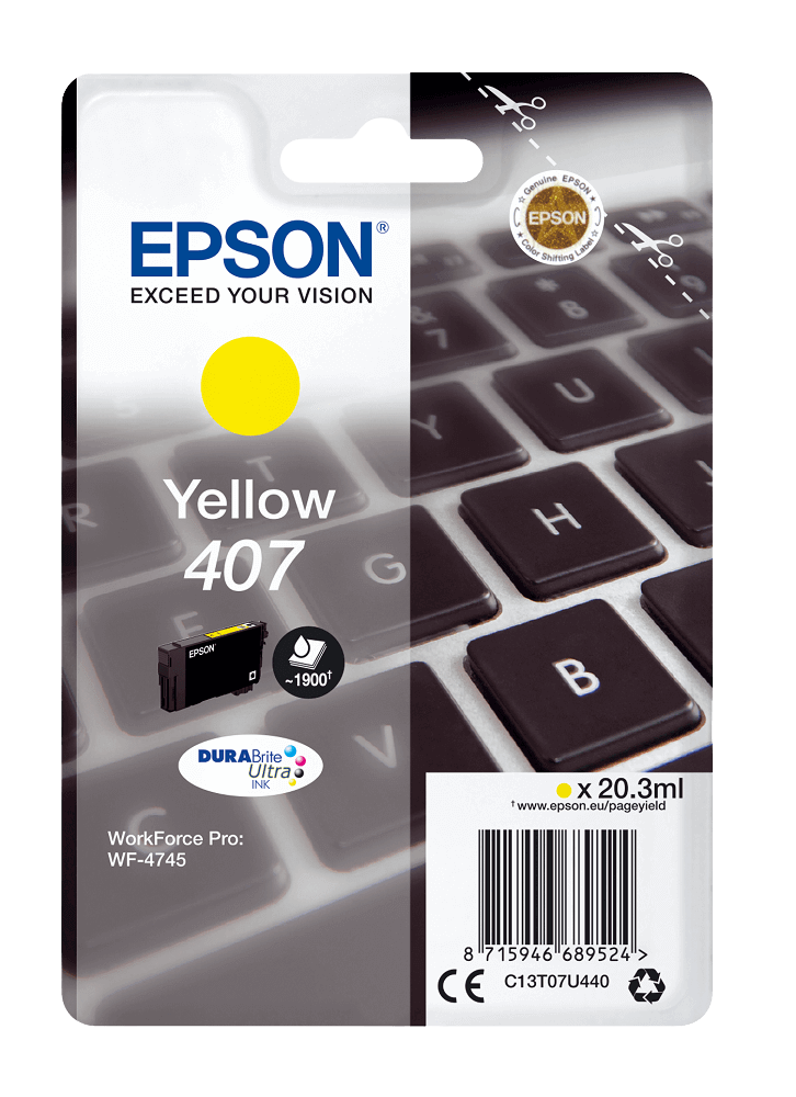 Epson 407 gul original bläckpatron 20,3 ml. (C13T07U440)