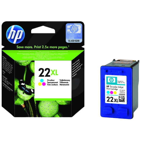 HP 22 XL 3 färger i en original bläckpatron 11 ml. (C9352CE)