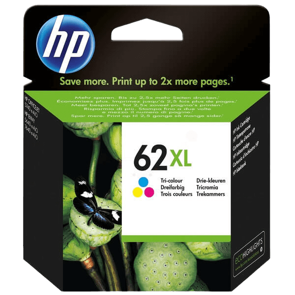 HP 62XL 3 färger i en original bläckpatron 415 sidor (C2P07AE)
