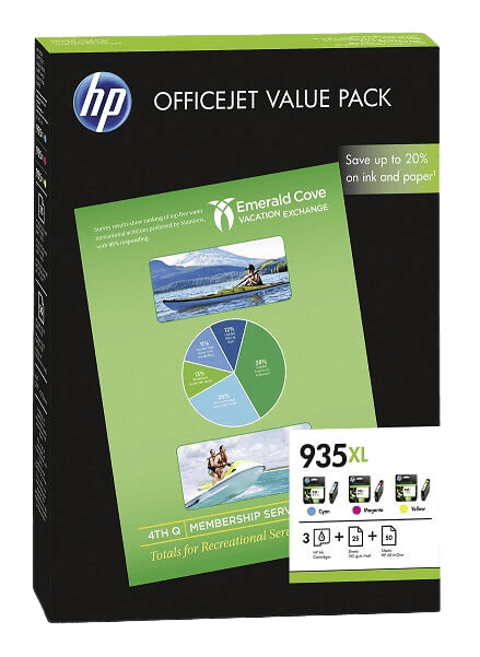 HP 935XL + Papper CMYK original multipack 2475 sidor (F6U78AE)